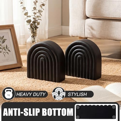 Black 2 Pcs Boho Arch Concrete Bookends for Shelves, Rainbow - Image 3
