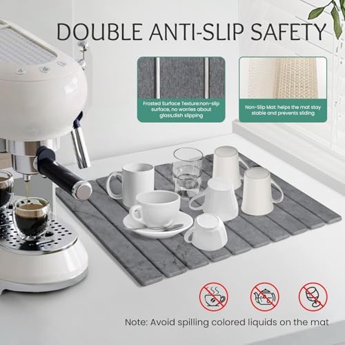 Stone Dish Drying Mat Collapsible Diatomaceous Earth Absorbent Mat Quick Dish Drying Pad Dish Rack Pad Match Any Counterto Multiple Usage for Kitchen,Bathroom (Dark-Gray Marble Pattern, 24"L x 16"W) - Image 4