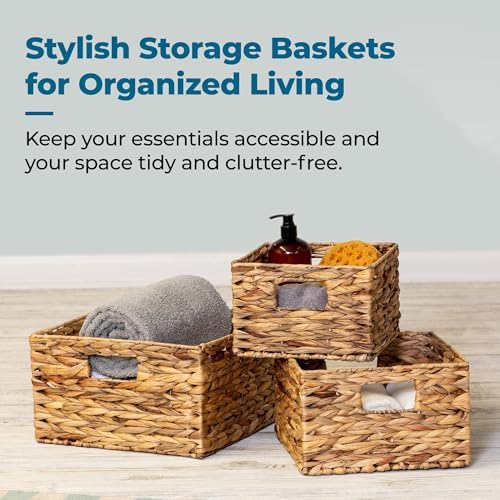 Honey-Can-Do Banana Leaf Storage Baskets, Water Hyacinth Woven Basket, Decorative Baskets-Shelves, Basket-Gifts, Closet, Pantry & Home Organization, Set of 3, Multi-Size, 9" Lx9" Wx6" H (Pack of 3) - Image 5