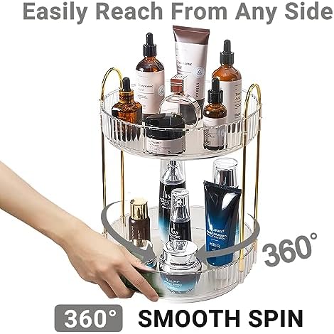 Asayuee 360 Rotating Makeup Organizer,2 Tier Large Capacity Make Up Organizers and Storage,Skincare Perfume Vanity Organizers,Bathroom Cosmetics Storage Organizer Countertop(Clear-2 Tier) - Image 3