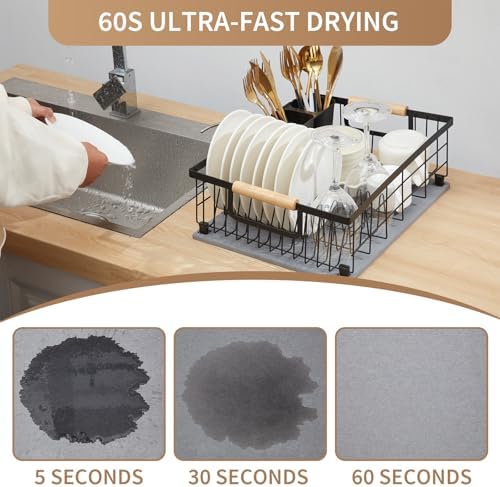 Stone Dish Drying Rack,Stainless Steel Frame & Diatomaceous Earth Dry Mat - Image 6