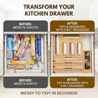 9 in 1 Bamboo Kitchen Drawer Organizer for Storage Bags, Foil & Plastic Wrap Holder with Built-In Cutter, Fits Gallon, Quart, Sandwich, and Snack - Image 3