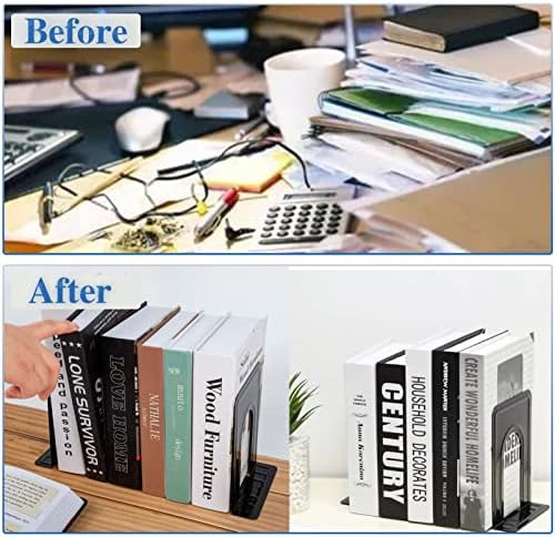 30 Pcs Metal Book Ends for Shelves, Heavy Duty Bookends for Office Home Kitchen Decorative, Nonskid Book Ends to Hold Heavy Books Black 6.5 x 5 x 5.7 in, 15 Pairs - Image 5
