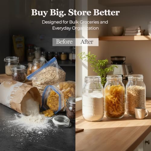 ComSaf Tall Glass Pantry Jars with Airtight Lids 71 oz 3 Pack Wide Mouth - Image 6