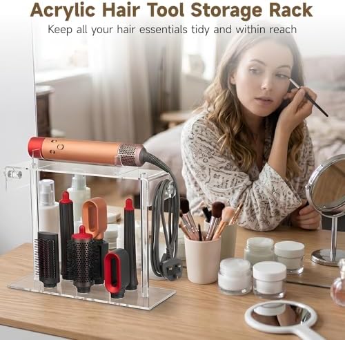 Acrylic Hair Tool Storage Rack, Compatible with Dyson Airwrap Styler Accessories, 6 Slots Clear Display Stand for Long Barrel Curling Wands, Countertop Organizer for Bathroom Vanity & Dressing Table - Image 5
