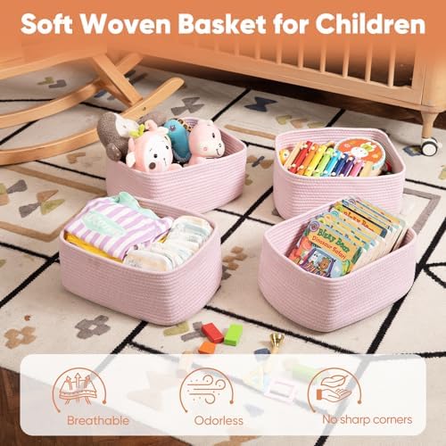 OIAHOMY 4 Pack 14.17 * 11.02 * 6.3IN Storage Baskets for Organizing Shelves, Woven Rope Baskets for Organizing Books, Clothes, Decorative Basket for Living Room, Nursery, Bedroom, Gift Basket, Pink - Image 4