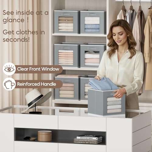 Homsorout Storage Cube 11 Inch - Cube Storage Bins with Window, Closet Storage Baskets with Handle, Fabric Bins for Closet, Shelves, Toys, Clothes, Set of 14, Grey - Image 2