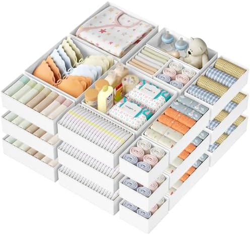DIMJ Drawer Organizer Clothes Storage - 24 Pack Baby Dresser Organizer for Nursery, Small Fabric Closet Drawer Organizer Bins for Underwears Socks, Foldable Storage Dividers Organization for Bedroom by DiMJ