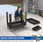 2 Tier Plastic Rolling Cart Utility Cart on Wheels, Heavy Duty Tool Carts with Ergonomic Storage Handle and Deep Shelfs, Work Cart Service Cartss for Garage, Warehouse, Workshop, Office, Cleaning - Image 4