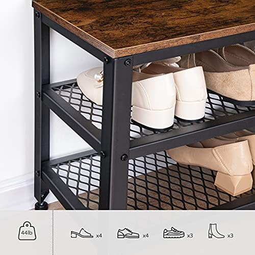 HOOBRO Hall Tree Entryway Storage Bench, Coat Rack Shoe Bench, Shoe Rack Organizer with Coat Hooks, 3-in-1 Design, Wooden Furniture with Metal Frame, Rustic Brown and Black BF17MT01 - Image 6