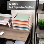 Mind Reader Stackable Paper Tray, Desktop Organizer, File Storage, Office, Metal Mesh, 4 Pcs., Pink - Image 2