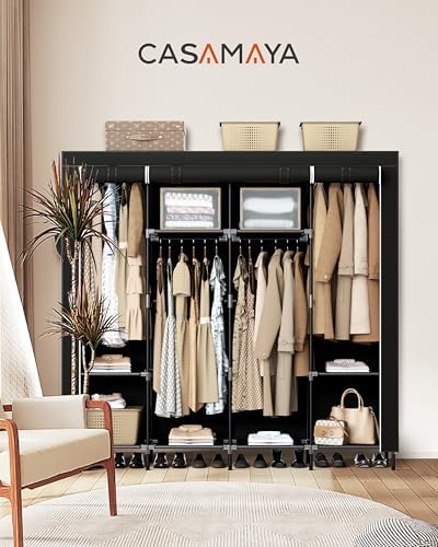 CASAMAYA Portable Closet, 66.9 Inch Large Capacity Wardrobe Closet with Cover, Clothes Storage Organizer with Shelves and 4 Hanging Rods, Easy to Assembly, Black PCT204B01 - Image 2
