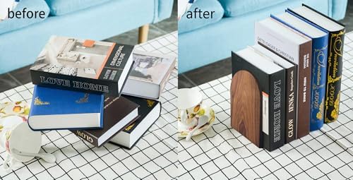 Large Bookend Hold Heavy Books-7x4x5in 2 Pack Non-Skid Wood Bookends Walnut - Image 5