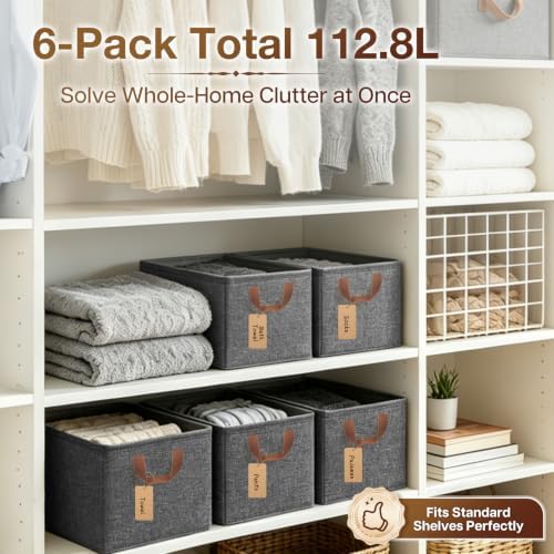 15-Inch Long Fabric Storage Bins 6 Pack for Shelves with Handles - Image 4