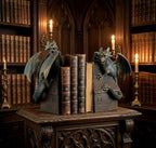 Bellaa Dragon Bookends Set of 2 - Heavy Duty Decorative Book Ends for Shelves, Medieval Gothic Castle Guardian, Non-Skid Resin 7.5" Vintage Bronze 28670 - Image 4
