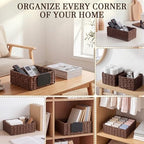 SiliFine Paper Rope Bathroom Woven Storage Basket Set of 4, Brown - Image 5