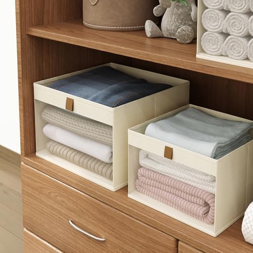 Linen Closet Organizers and Storage, Closet Storage Bins Basket Organizer, Foldable Organization Baskets with Mesh Window for Clothes Towels and Toys, 10.75" x 10.75" x 7.5", Beige, 4 pack - Image 7