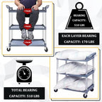 Plastic Utility Carts with Wheels, 3-Tier Medium Size Restaurant Food Cart, Heavy Duty 510lbs Capacity Rolling Service Cart w/Hammer for Commercial, Kitchen, Office (Lockable Wheels, M-Grey) - Image 4