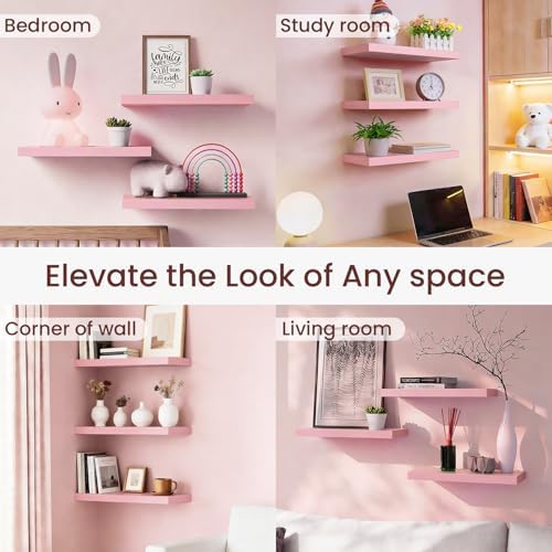 BAYKA Pink Floating Shelves 15.7in, Set of 3, Wall Mounted for Wall Decor - Image 6