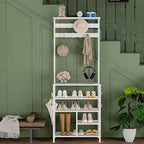 GiftGo Modern White Large 5-Tier Hall Tree Entryway Wooden Shoes Rack Shelf Coat Rack with Movable 9 Metal Hooks Storage Organizer for Home Office Bedroom Mudroom Living Room - Image 4