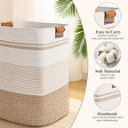 Laundry Hamper, 95L Tall Laundry Basket with Leather Handles, Rectangle Large Clothes Hamper for Organizing, Cotton Woven Laundry Baskets Storage Hampers for Bedroom, Nursery, Living Room - Image 6