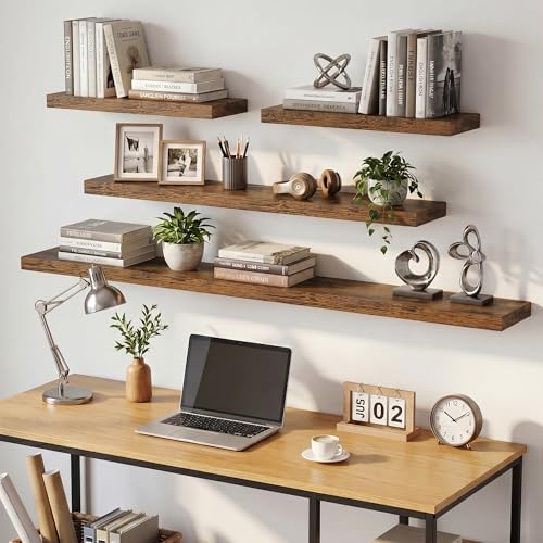 Dreamland 32inch Floating Shelves for Wall, Rustic Brown Floating Shelves for Bathroom|Bedroom|Kitchen, Deep Wall Mounted Book Shelf, Wood Storage Display Shelf for Home Decor, Set of 2 - Image 5