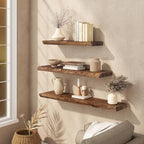 36" Live Edge Floating Shelves Set of 2, Solid Elm Wood, Vintage - Image 6