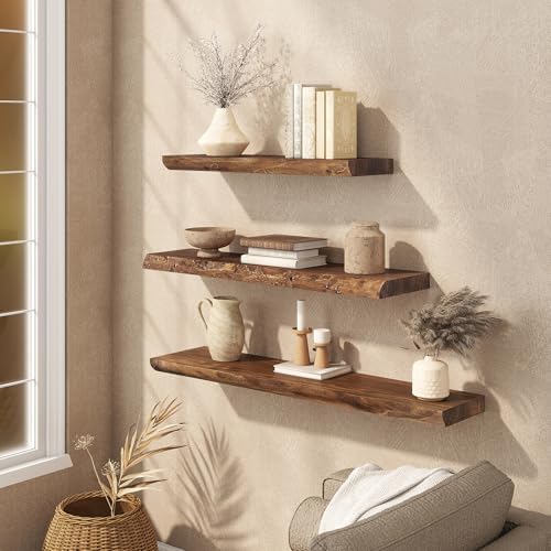 36" Live Edge Floating Shelves Set of 2, Solid Elm Wood, Vintage - Image 6