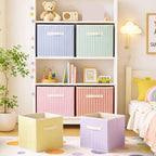 Amyhill 6 Pack Mixed Colors Striped Basics Collapsible Fabric Storage Bins - Image 5