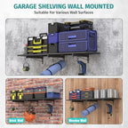 Garage Wall Shelving, 46'' x 12.6'' Garage Shelf Wall Mounted, Heavy Duty Storage Shelves 180 LBS Capacity, Floating Storage Rack with 4 Hooks, Black Metal Shelf Organizer for Basement, Workshop - Image 5