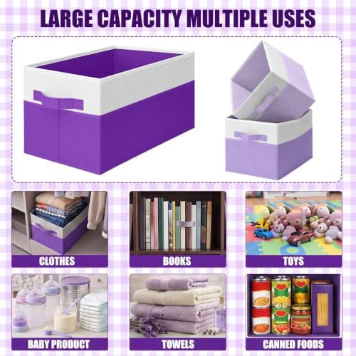 Junkin 4 Pcs Purple Collapsible Storage Baskets Cube Storage Bins 14''x10''x9'' Large Closet Organizers and Storages for Shelves Room Decor Colorful Foldable Baskets with Handle for Nursery - Image 4