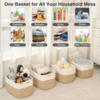 ICERZCZ Woven Cotton Rope Storage Baskets for Organizing & Shelves, Organization Bins for Dog Toys, Clothes, Books, Nursery Organizer, 15"x11"x9", Off White & Mixed Brown (4 Packs) - Image 3