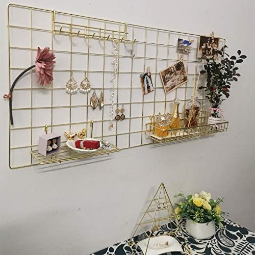 Yash Metal Wire Grid Panel, Display Organizer, Postcard, Wall Artwork Display for Home Office Living Room Dorm Room, Kitchen Storage Grid Wall, 37.4" X 17.7", Pack of 2 Pcs, Gold - Image 5