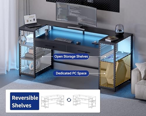 Pamray 58 Inch Gaming Computer Desk with Monitor Stand Drawers and Shelves - Image 3