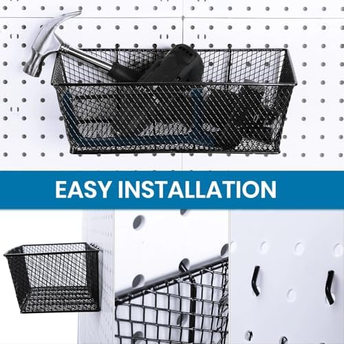 Sieral 4 Pcs Metal Pegboard Baskets Wire Organizer, Small, Large, Black - Image 3