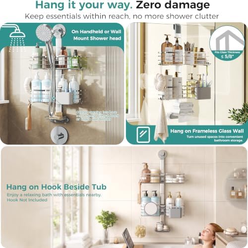 Adjustable Shower Caddy Hanging Over Shower Head, Storage Organizer Rack - Image 3