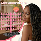 OLMRJKD Braiding Hair Rack with Tray, 144 Pegs Height Adjustable Braiding Rack, 2-side Hair Extension Holder Hanger, Hair Stand with Stylist Hair Braiding Tools for Hair Salon Home Traveling (Pink) - Image 2