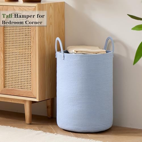 80L Large Blue Hamper Tall Woven Laundry Basket - Image 4