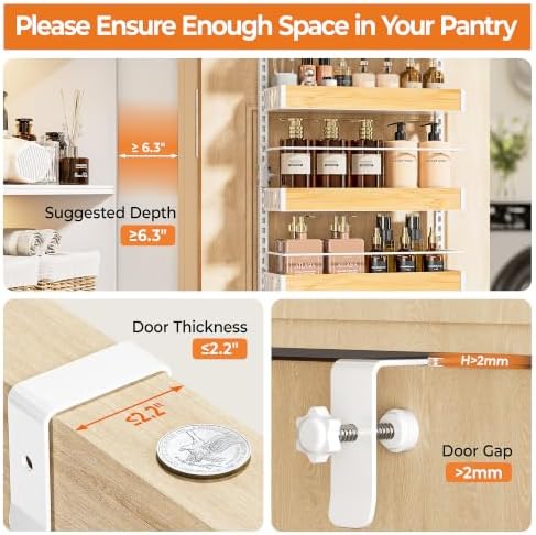 6 Tier Pantry Door Organizer Storage Spice Rack Adjustable Basket 57.09"H - Image 3