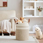 VIPOSCO 58L Tall Woven Rope Laundry Hamper, Leather Handles, Brown & White - Image 2