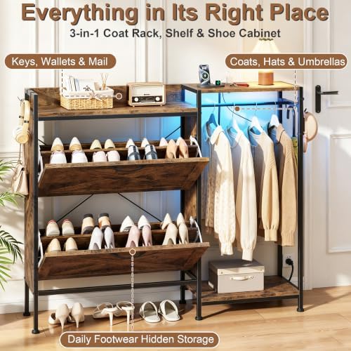 HIGDBFE Shoe Cabinet with 2 Flip Drawers and Coat Rack, 41.3" W - Image 4