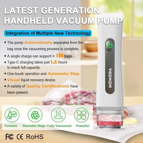 MOMODA Sous Vide Cooking Bags - Set of 30 | BPA-Free Reusable Vacuum Seal Bags with Air Valve for Joule and Anova Cookers | Freezer Safe Vacuum Food Storage Bags with Upgraded Compact Vacuum Sealer - Image 2