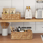 Vagusicc Wicker Storage Basket, Set of 2 Hand-Woven Water Hyacinth Wicker Baskets for Organizing Decor Storage Bins for Counter Shelves Pantry Basket Small Toilet Paper Basket for Toilet Tank Top - Image 7