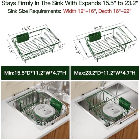 MAJALiS Green Expandable Dish Drying Rack Over Sink with Extra Drainboard - Image 3