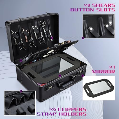 Barber Accessories Case, Profesional Barbers Briefcase Tool Case, Barber Cases for Clippers and Supplies, Hair Scissors Clippers Trimmer Organizer, Barbers Suitcase with Code Lock (Matte Black) - Image 4