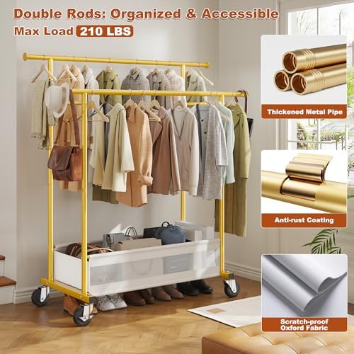 Clothes Rack 210 LBS Double Rods Extra Storage Basket - Image 3