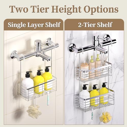 DELLAN Hanging Shower Caddy, 2-Tier Shower Rack with Hooks Over the Door - Image 4