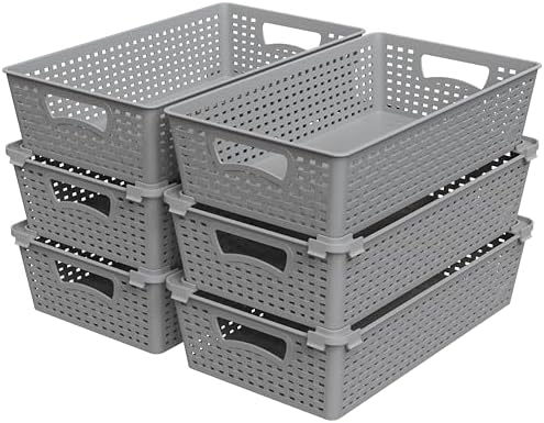 Simple Houseware Stackable Plastic Woven Basket Organizer, 6 Pack, Gray by SimpleHouseware