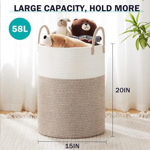 YOUDENOVA Woven Rope Laundry Hamper Basket, 58L Tall Laundry Basket - Image 2
