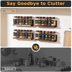 4-Tier Wall Mount Spice Rack Organizer with 24 Glass Jars, 216 Labels & Funnel - Screw/Adhesive Mount, Black Metal & Wood Spice Storage for Kitchen Pantry Cabinet, 11.6”L x 2.4”W x 3.2”H - Image 6